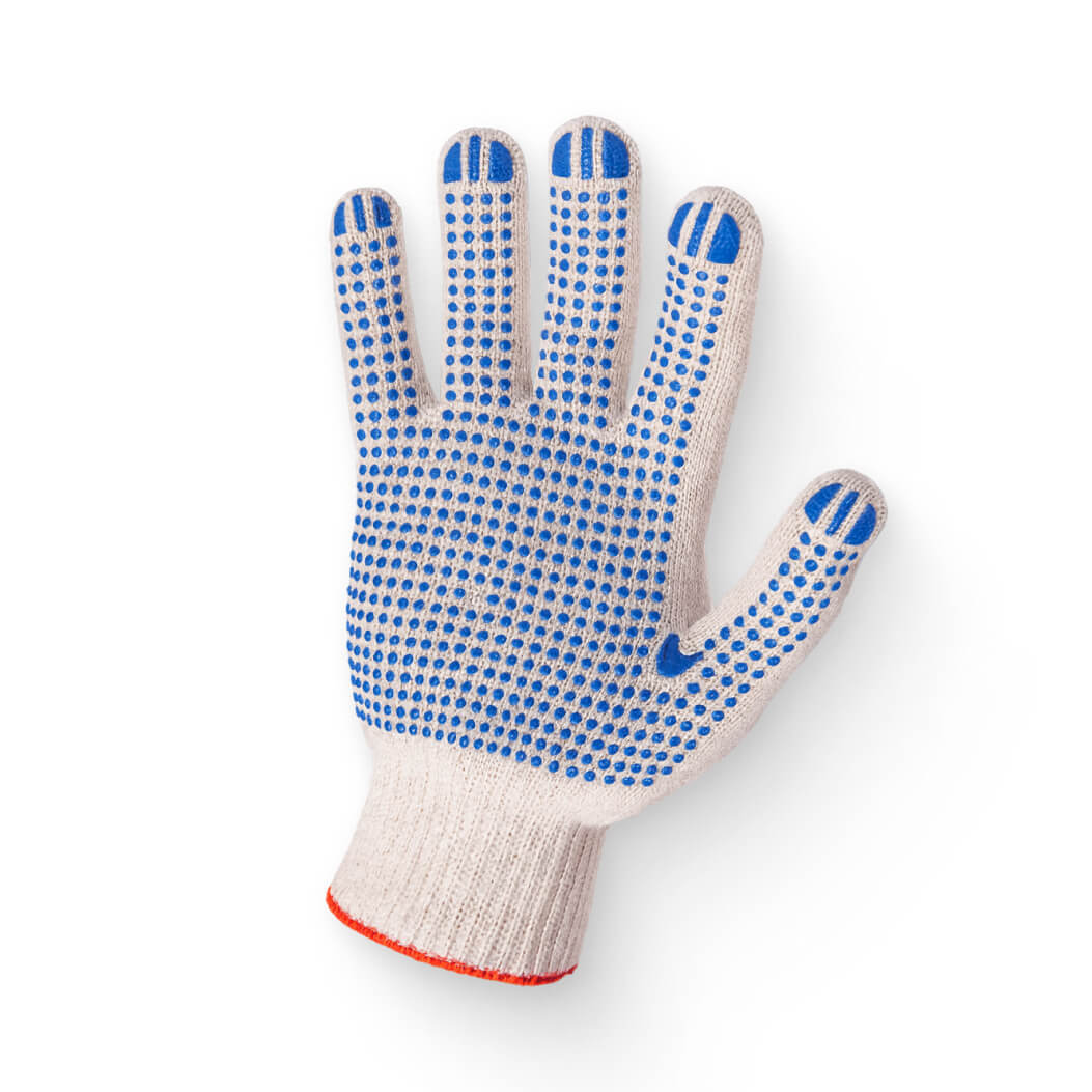 Купить Рабочие перчатки ХБ Люкс, с ПВХ точкой, 5 нитей
