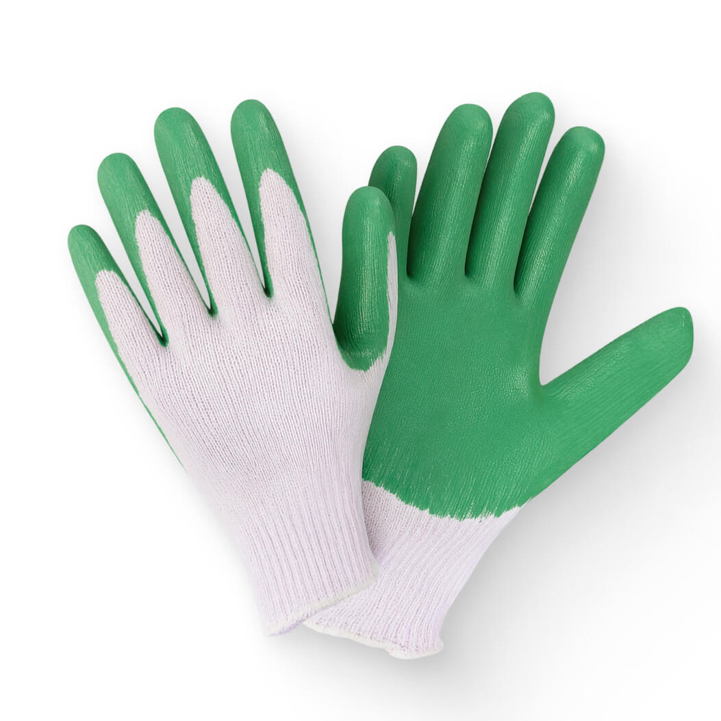 Купить Перчатки ХБ с одинарным латексным покрытием, зелёные